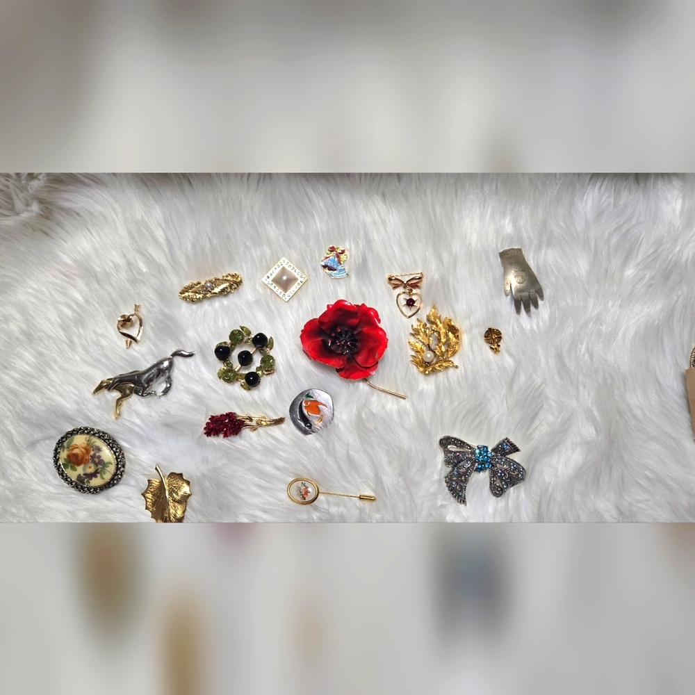 Vintage to now Estate Lot Of  17 Brooches And Pins